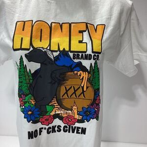 Honey Brand Co Graphic T-Shirt Bear No F's Given Skate Board Tee Small